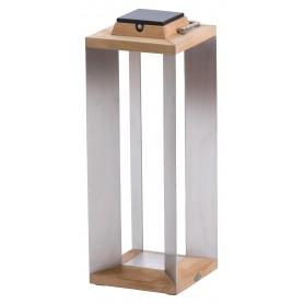 Lanterne solaire Teckinox en teck et inox ht 65cm Les Jardins