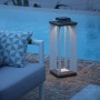 Lanterne solaire Teckalu en teck et alu blanc ht 65cm Les Jardins