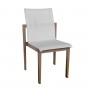 SKAAL stapelbarer Stuhl aus Duratek Teak und Batyline Eden Canvas Heidekraut weiß