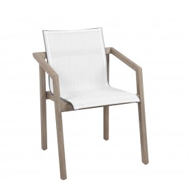 SKAAL 56x56cm stapelbarer Sessel aus Duratek Teak und Batyline Eden Canvas Heidekraut weiß