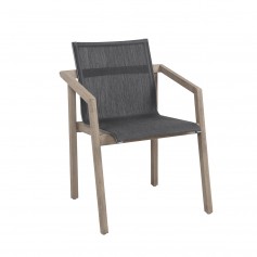 SKAAL 56x56cm stapelbarer Sessel aus Duratek Teak und Batyline Eden Canvas Heidegrau