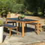 Banc de table TEKURA en teck - assise en lattes larges HPL ardoise