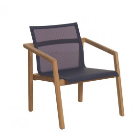TEKURA niedrig stapelbarer Sessel aus Teakholz - Batyline Schiefersitz
